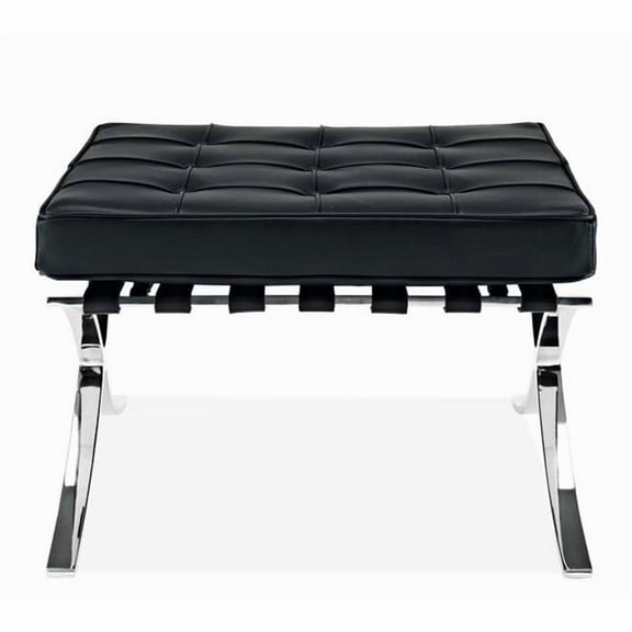 Aron Living Pavilion 32" Real Leather and Stainless Steel Stool in Black