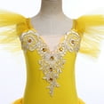 thumbnail image 5 of IBTOM CASTLE Toddler Girls Ballet Leotards Glitter Tulle Skirt Ruffle Sleeve Tutu Dresses with Hair Clip Dancewear Outfit 7-8 Years Yellow, 5 of 8