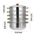 thumbnail image 2 of 2/3/4/5 Tiers Stainless Steel Steamer Pot Food Veg Cooker Pot Cooking Pan Steaming Pot Dim Sum Cookware Steamer Kit 28/30cm, 2 of 13