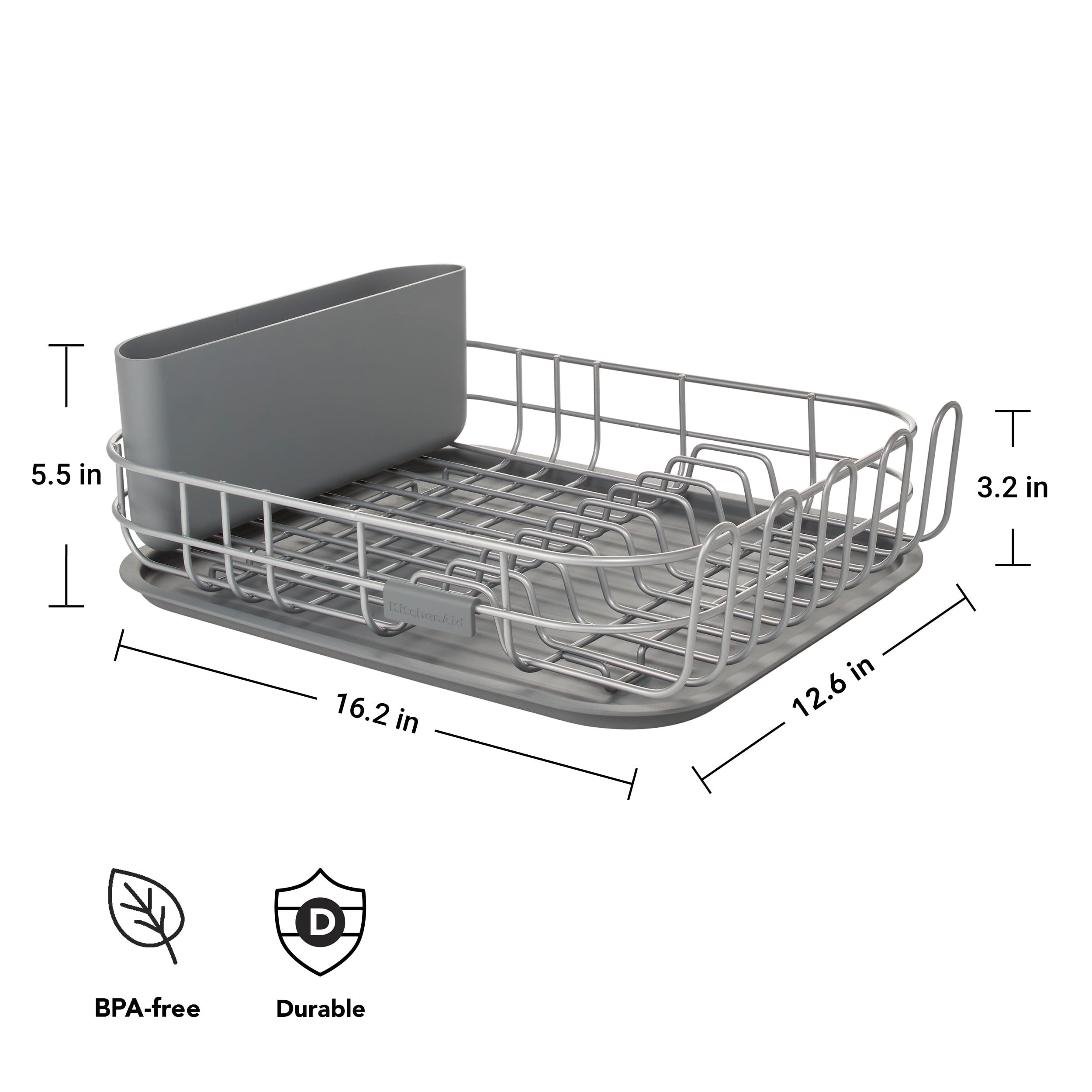 KitchenAid Low Profile Metal Stacking Dish Drying Rack, Charcoal Gray