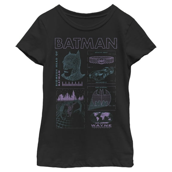 Girl's Batman Distressed Schematic  Graphic Tee Black X Small