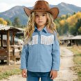 thumbnail image 2 of mgoYE Western Boys' Girls Button-Down Shirts Long Sleeve, Pearl Snap Shirt(Sky Blue,7-8 Years), 2 of 9