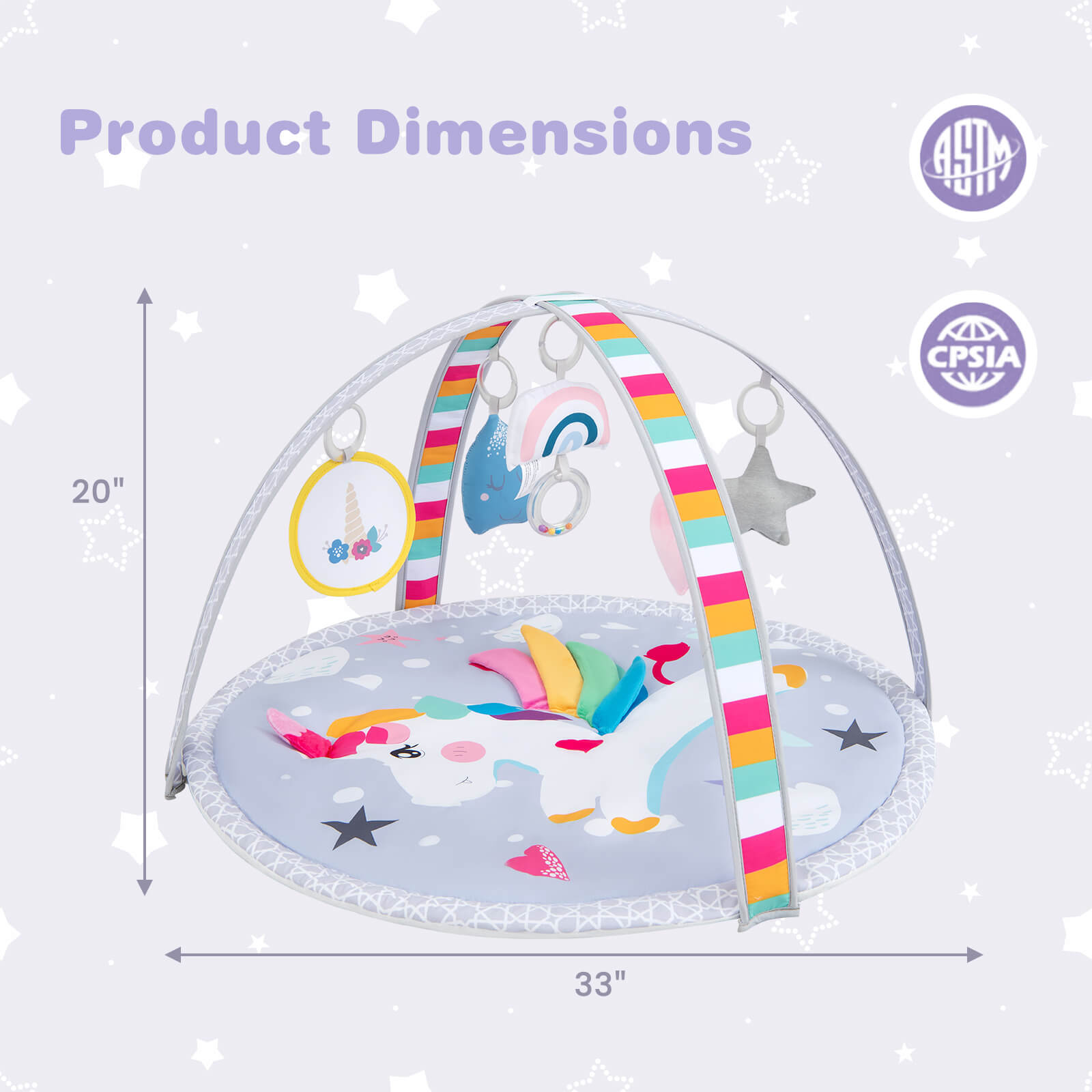 Infans Baby Play Gym Mat Thicker Tummy Time Mat with 5 Detachable Hanging Toys
