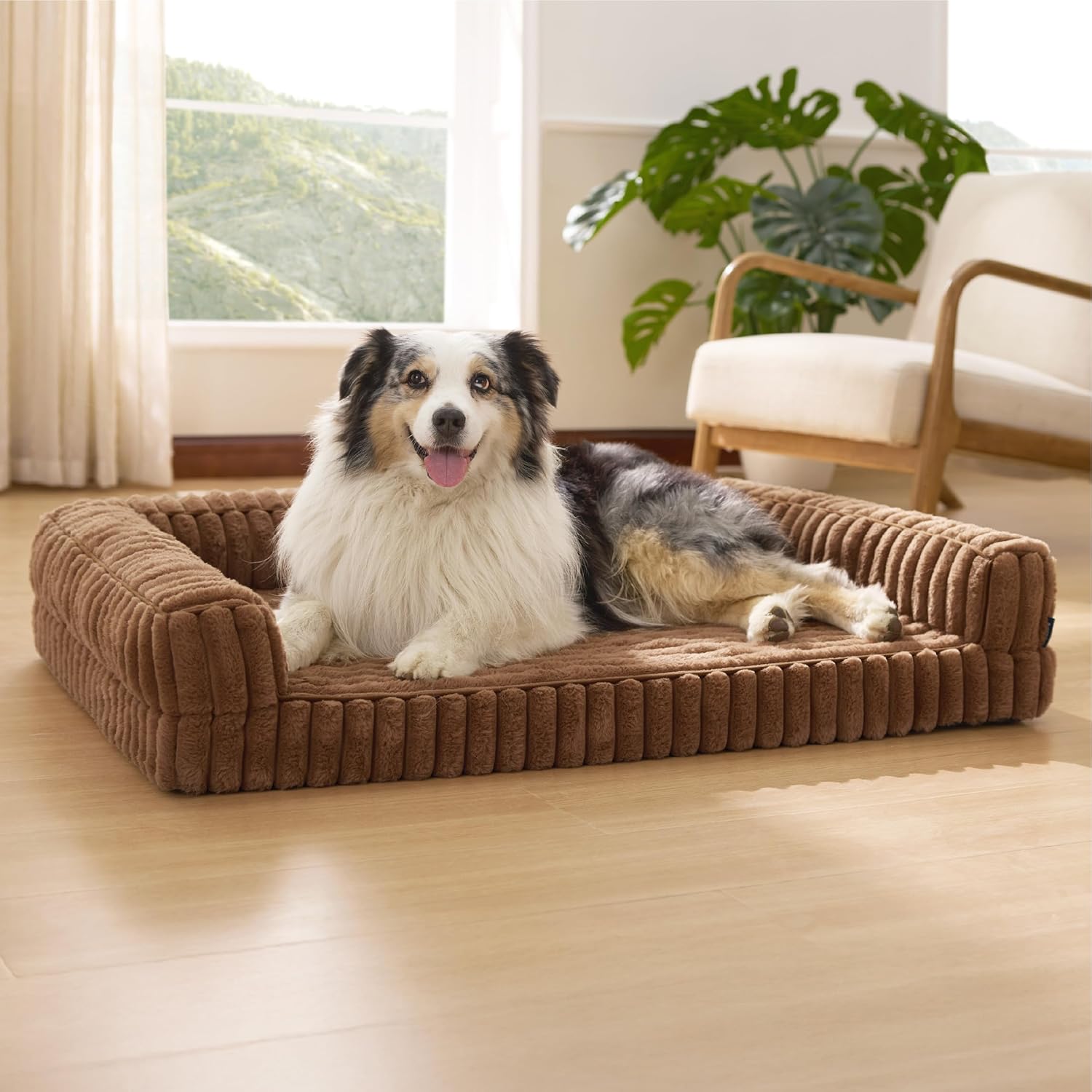 ComfyFleece™ Orthopedic Dog Beds for Extra Large Dogs, Waterproof Memory Foam XL Pet Bed with Sides, Non-Slip and Egg-Crate Foam Big Dog Couch Sofa with Washable Corduroy Cover, Cream