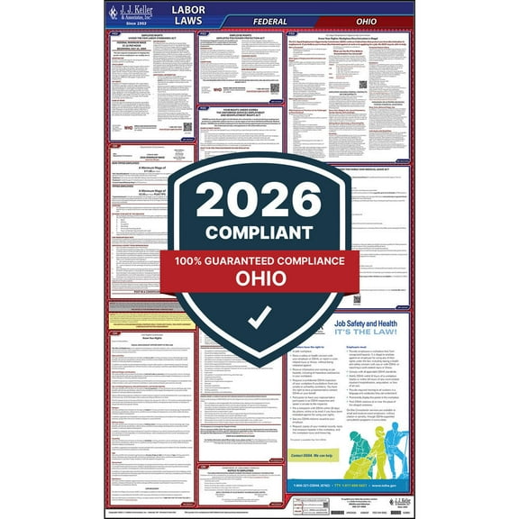 Ohio and Federal Labor Law Poster (English, OH State) - OSHA Compliant All-in-One Laminated Poster