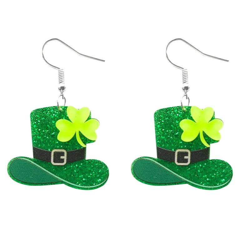 St. Patricks Day Earrings Jewelry Cute Earrings Cute Cartoon Pendant Earrings Green Leaf Earrings St. Patricks Day Green Accessories Jewelry, Adult