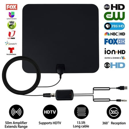 [2019 Upgraded] TV Antenna for Digital TV Indoor HDTV Antenna With 60-80 Miles Long Range Support 4K 1080p All Types TV's w/ Powerful Detachable Amplifier Signal Booster Power Adapter 13ft Coax