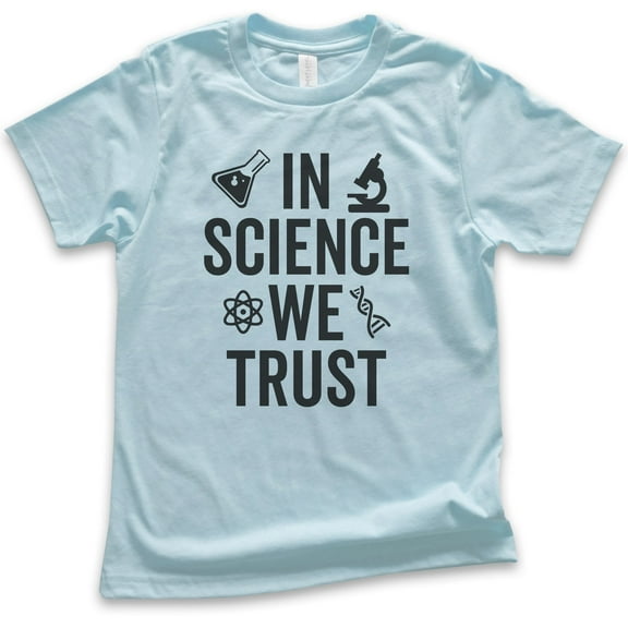Kids In Science We Trust T-shirt, Youth Kids Boy Girl T-Shirt, Science Shirt, Scientist Shirt, STEM Shirt, Light Blue, Medium
