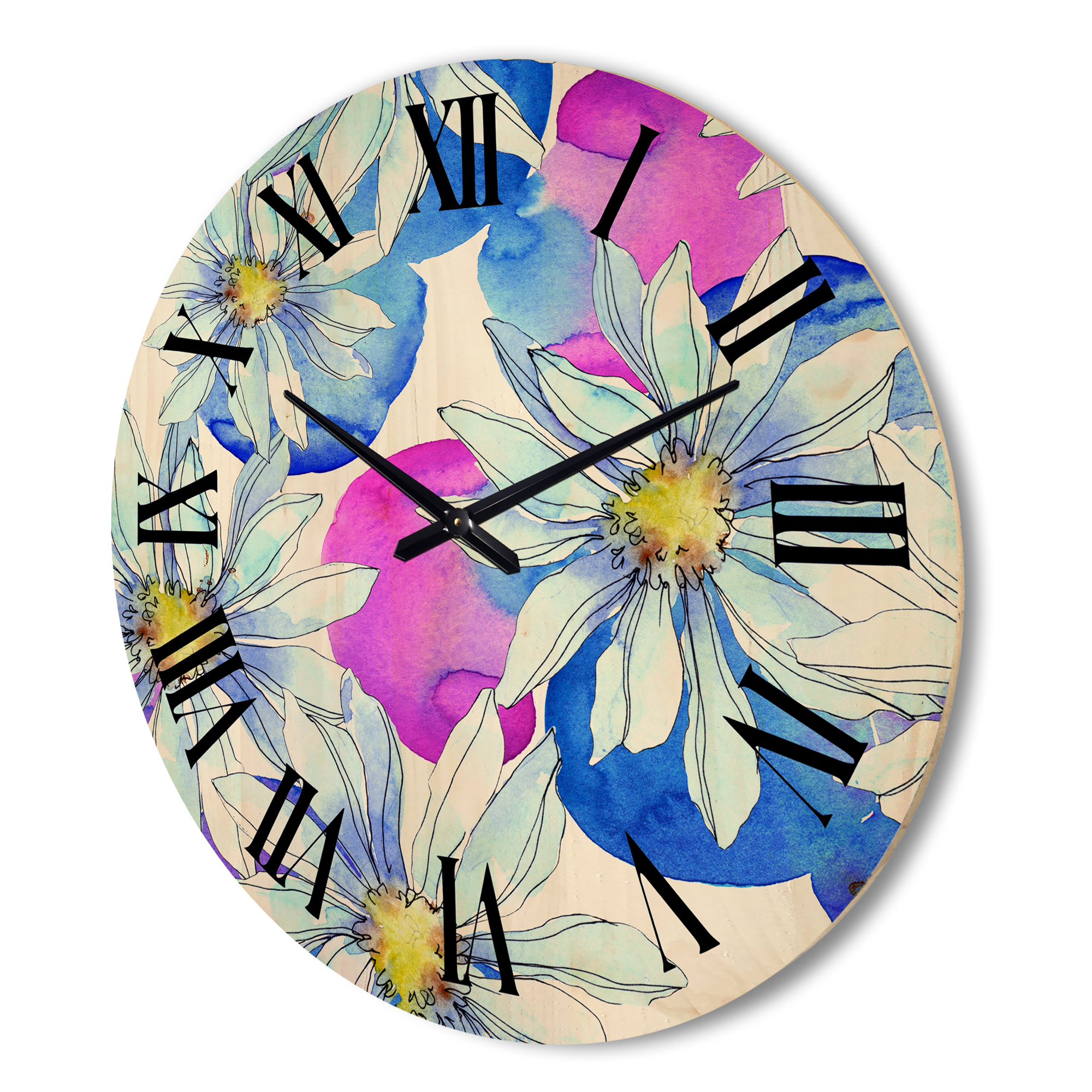 Designart 'Daisies On Red and Blue Backgorund' Traditional Wood Wall Clock