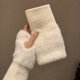 thumbnail image 1 of Guantes de medio Dedo de lana de visón suave para mujer, mitones de muñeca de punto de felpa blanca sólida, cálidos de lujo, sin dedos, escritura, Invierno, 1 of 5