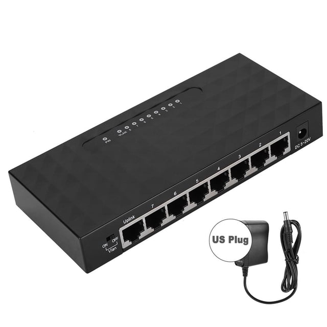 Conmutador De Escritorio Gigabit Ethernet Hub Vlan De Red De Alto Rendimiento De 8 Puertos 100-240V Negro Ee. Uu. Inevent AF000452-00