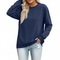 thumbnail image 7 of Crew Neck Pullover Tops for Women Long Sleeve Basic Solid Sweatshirts Relaxed Fall Outfit Wear Navy S, 7 of 7