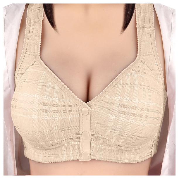 Gibobby Brasier sin Varilla Sujetador de ropa interior para mujer Sujetador con hebilla abierta en la parte delantera Empuje hacia arriba Sin borde de (Beige,85C)