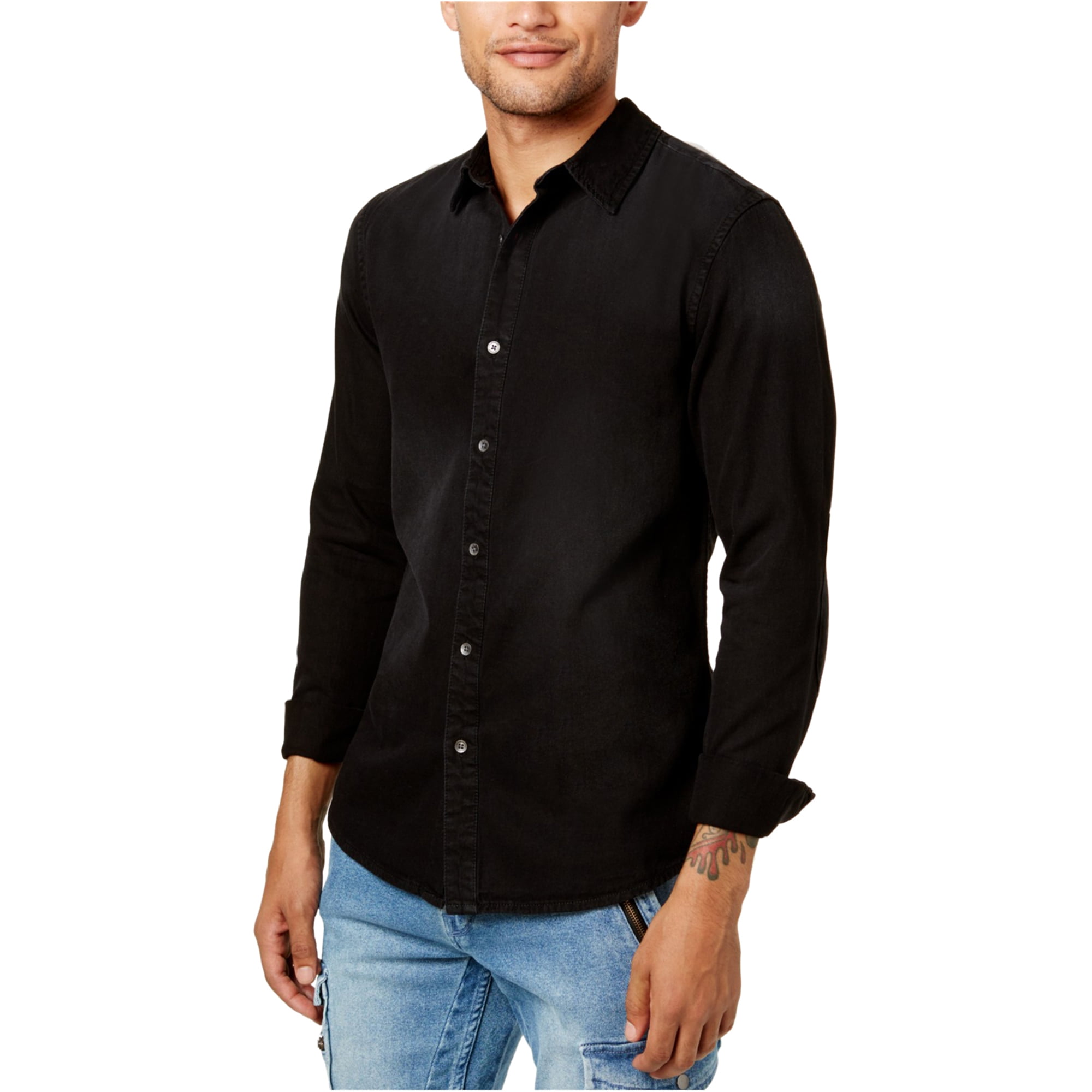 GUESS - GUESS Mens FLORAL-PRINT DENIM Button Up Shirt black M - Walmart ...