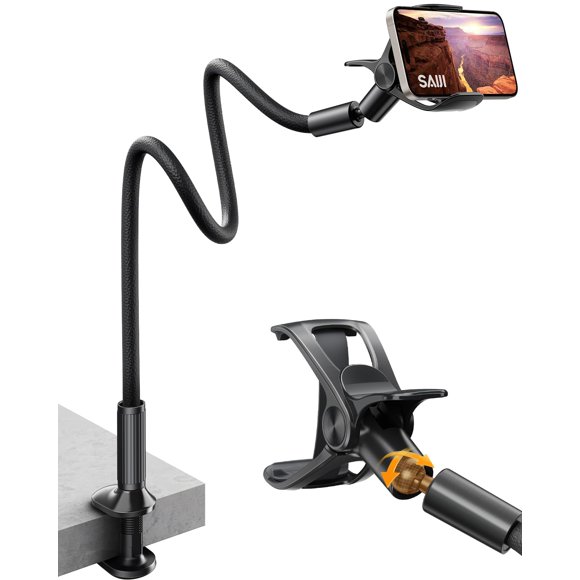 Soporte SAIJI con cuello de cisne para cama, 98 cm, brazo de piel, negro