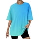 thumbnail image 1 of Tops Cortos para Mujeres, Gradiente Cuello Redondo Gota Hombro Camiseta de Manga Corta Top Casual Hecha de 95% Poliéster 5% Elastano, Camisetas Casuales para Mujer, 1 of 3