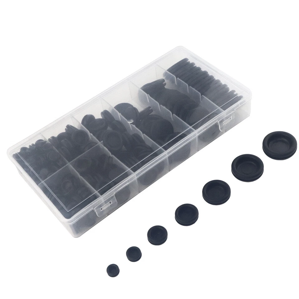 CIRCLE- 205Pcs Rubber Grommet Firewall Wire Gasket Solid Assortment Set 7 Assorted Sizes