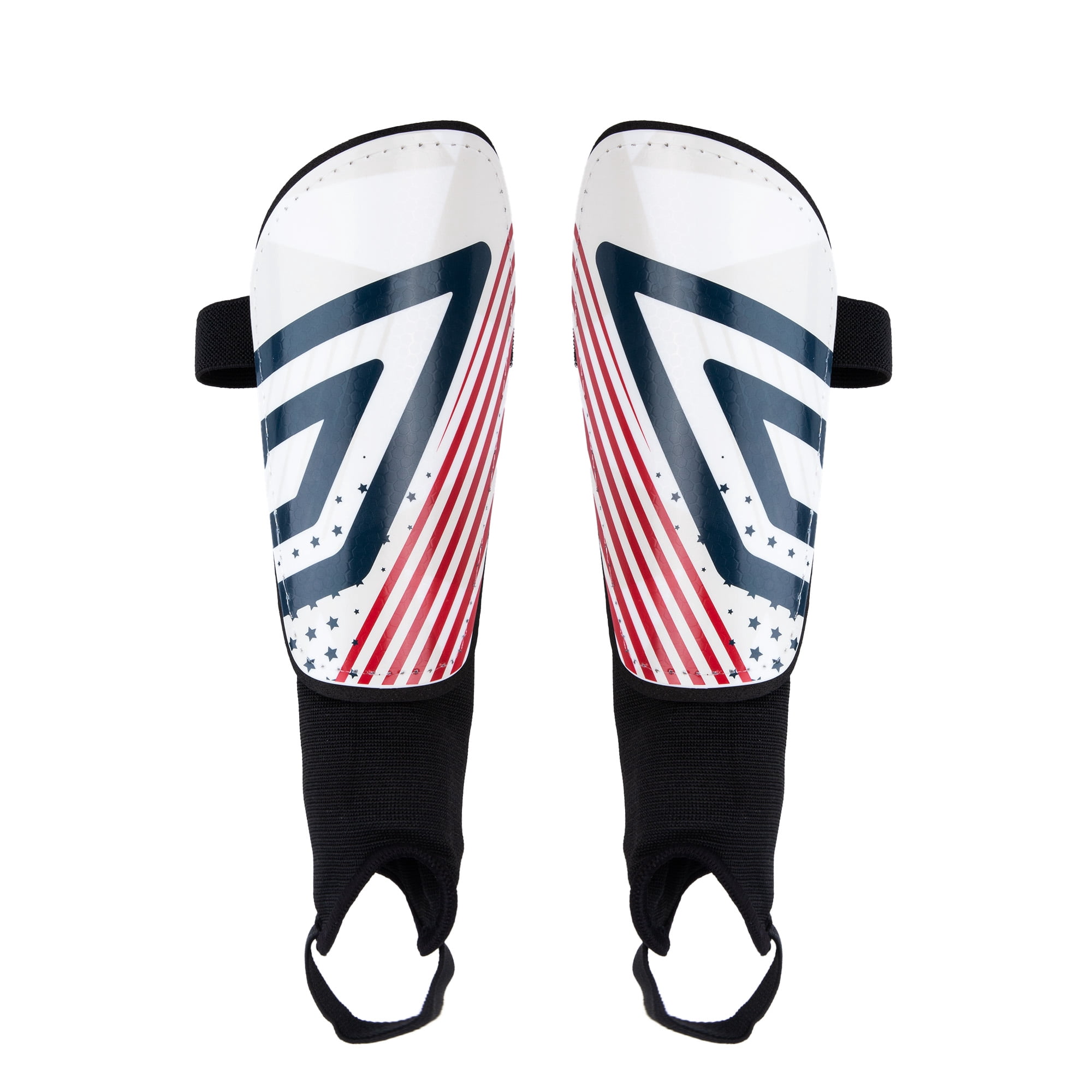 Umbro Americana Medium Stirrup Soccer Shin Guards for Kids - Red, White & Blue
