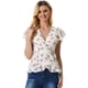 thumbnail image 1 of Blusa envolvente para mujer con estampado floral, cuello en V, manga con abertura, cintura con lazo, peplum Blanco XS, 1 of 5