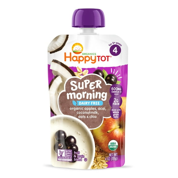 Happy Tot, Stage 4 Baby Food, Apples, Acai, Coconut milk Oat, Cinnamon & Chia, 4 oz Pouch