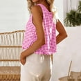 thumbnail image 4 of Hvogkswy Linen Shirts for Women, Fashion Plaid Print Crew Neck Sleeveless Reversible Tank Tops, Soft Lightweight Summer Beach Vacation Daily Casual Shirts, 4 of 8