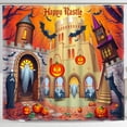 thumbnail image 1 of Whimsical Halloween Castle Shower Curtain - Bats, Ghosts Lanterns!, 1 of 4