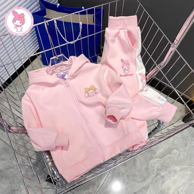 Anime Cinnamoroll Melody Girl's Sports Suit Sanrioes Spring Autumn Zipper Coat Pants Thin Style Fashion Kawaii Children Clothing