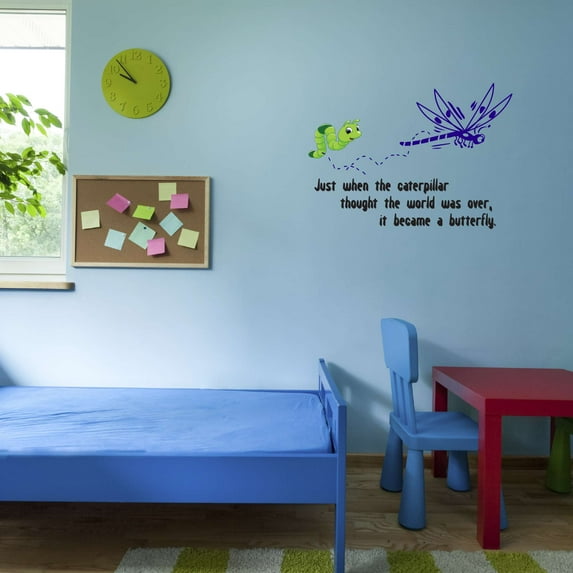 Dragonfly Just When The Catterpiller World Was Over Became A Butterfly Larva Insect Fly Away Bird Eagle Hummingbird Sparrow Worm Hawk Decorating Ideas Wall Decal Sticker - Size: 30 In X 21 In