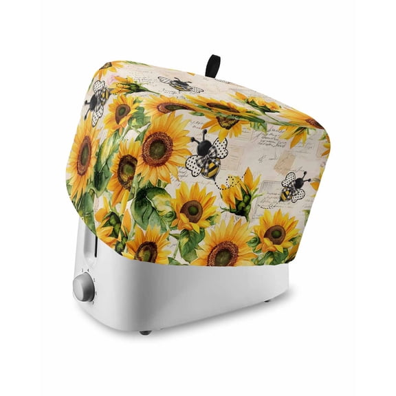 Fsddascl Sunflower Bee Toaster Cover 4 Slice, Large Kitchen Appliance Covers, Yellow Botanical Vintage Rose Floral Spring Toaster Oven Cover with Loop, Bread Machine Cover Polyester Dust Cover