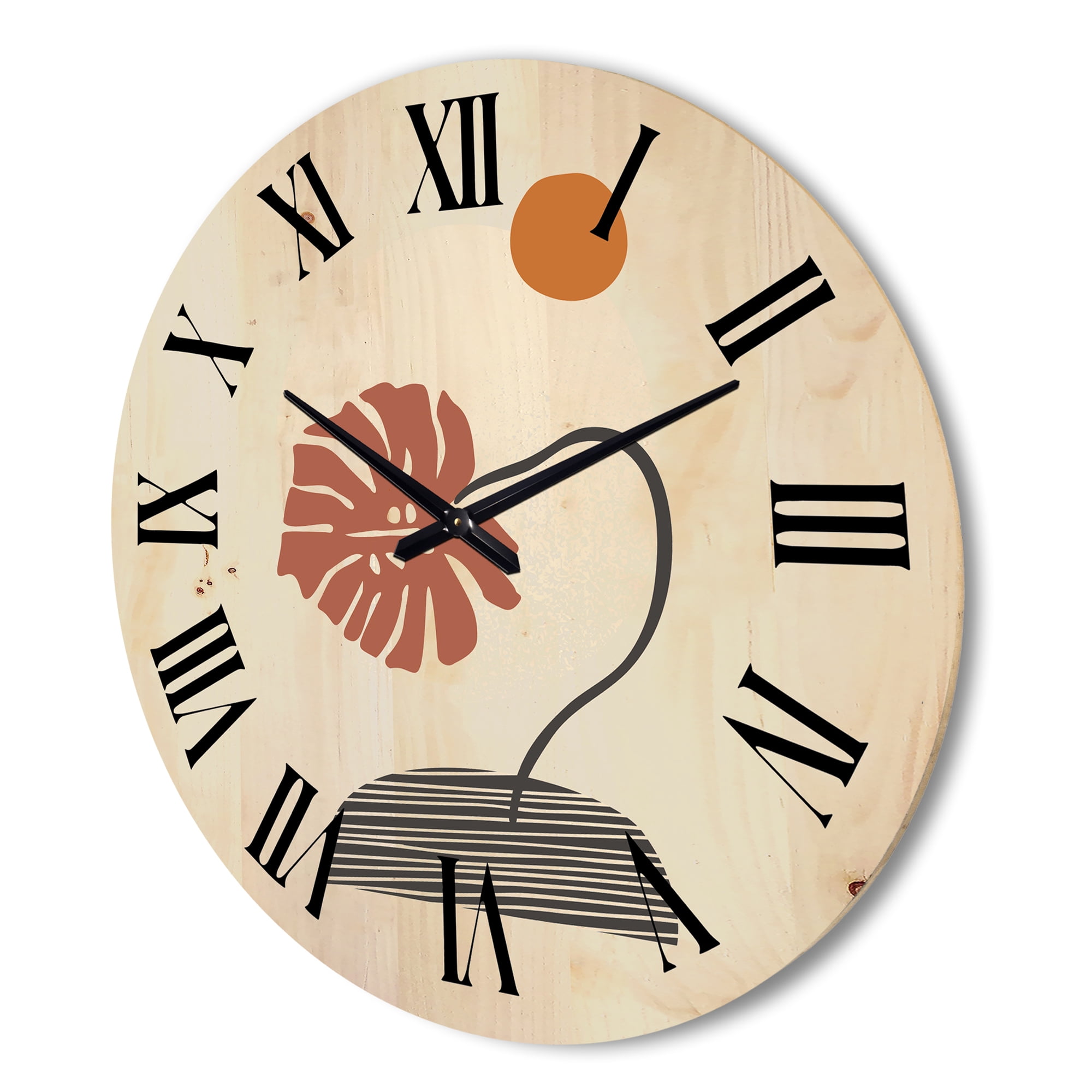 Designart 'Abstract Geometry Shapes and Tropical Palm Leaf III' Modern Wood Wall Clock