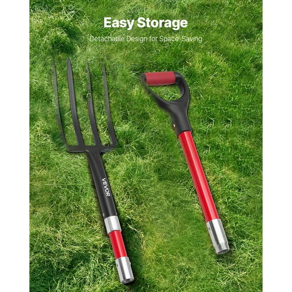 45" Fiberglass Handle Digging Fork – Heavy Duty Garden Pitchfork for Spading and Turning Soil