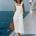 thumbnail image 2 of Zynoxe Linen Sets for Women Two Piece Summer Square Neck Button Top Wide Leg Pants Matching Sets Business Casual Outfits for WomenWhiteS, 2 of 7
