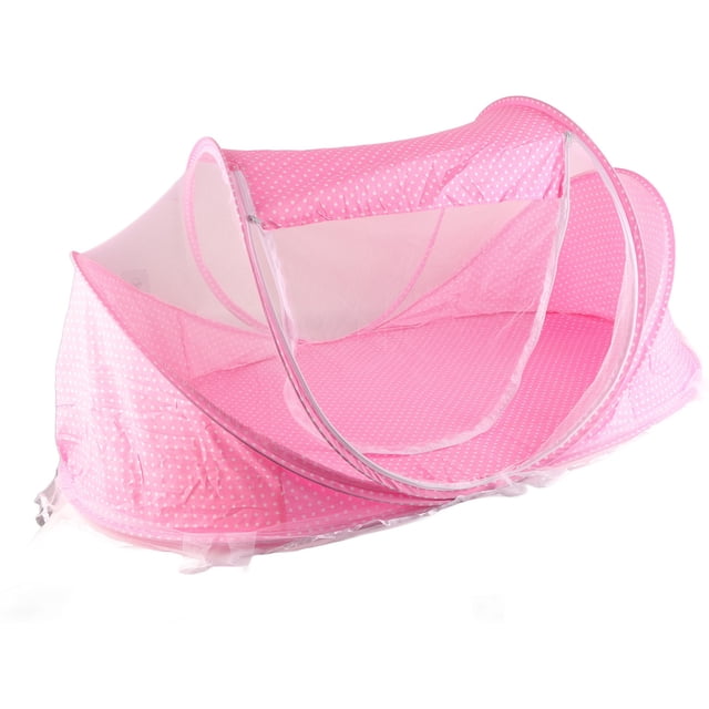 Mosquitera plegable portátil antiinsectos para cuna con almohada para bebé, color rosa