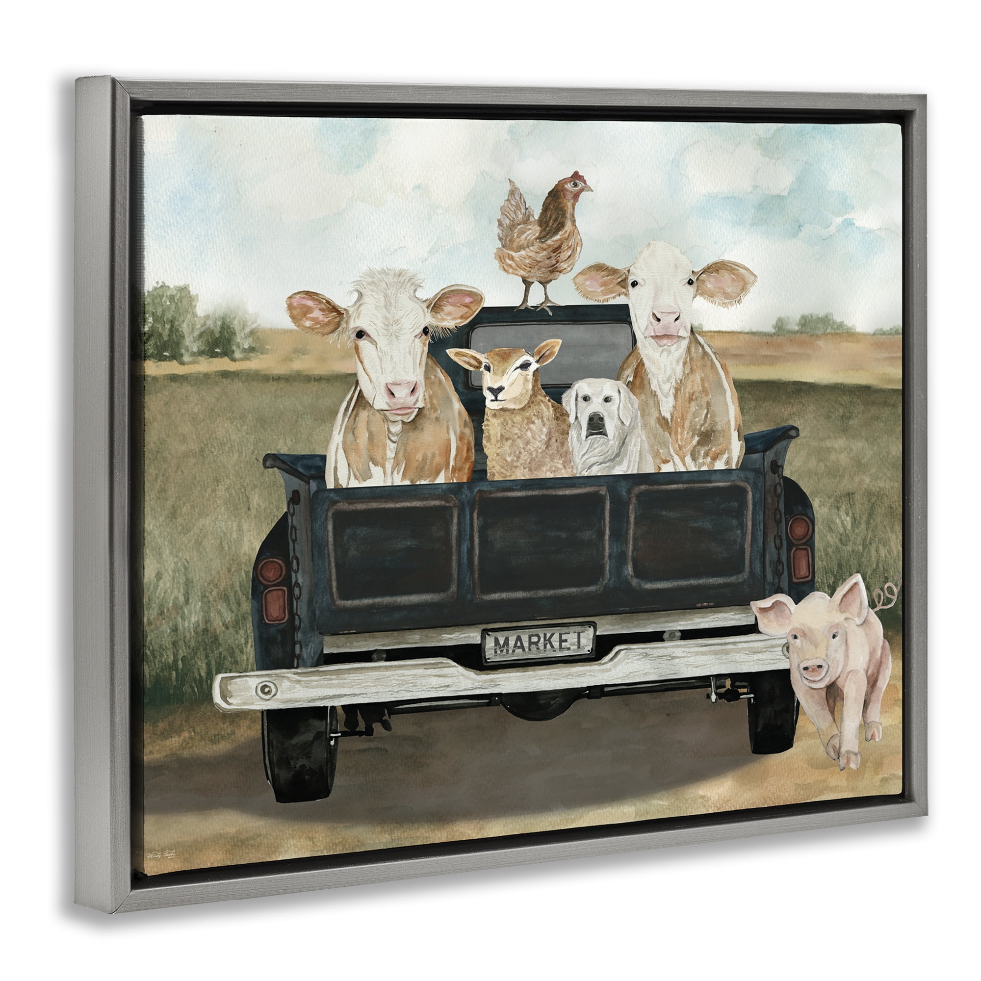 Stupell Industries Ready For A Farm Ride Gray Framed Floater Canvas Wall Art, design by Cindy Jacobs