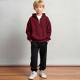 thumbnail image 4 of Boys Waffle Knit Quarter Zip Hoodie, Long‑Sleeve Half‑Zipper Pullover Top With Kangaroo Pocket, Soft Textured Loose‑Fit Hooded Sweatshirt, 4 of 6