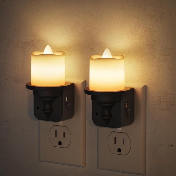 Flameless Candle Night Light, 2 Pack Night Lights Plug into Wall, 3000K Soft White, 0-100LM Dimmable Nightlight, Dusk to Dawn Sensor Light for Dinning Room, Living Room, Bathroom, Hallway