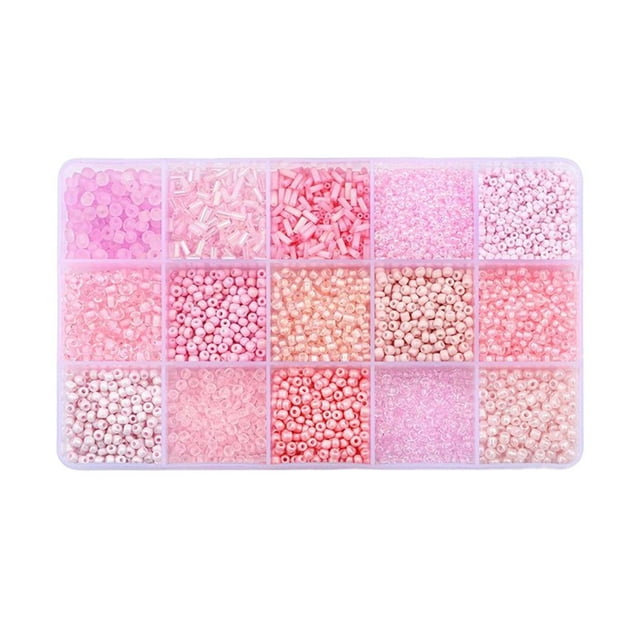 GUOOL Colorful Round Glass Beads Bracelet Making with Storage Box for DIY Craft Pink