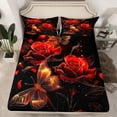 thumbnail image 2 of Castle Fairy Teens Red Flower Rose Full Size Sheets,Romantic Gold Butterfly Bed Sheets, 2 of 7