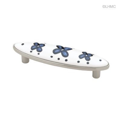 (5 Pack) Brushed Satin Nickel Pull - Ceramic Blue Flowers 3