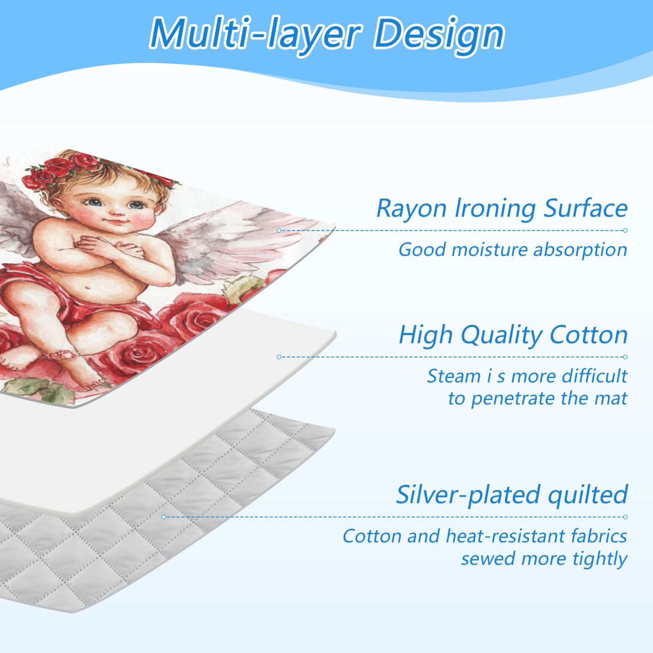 Wobogo Cute Little Angel Cupid Pattern Ironing Mat Blanket Quilted Washer Dryer Heat Resistant Pad Foldable for Easy Storage