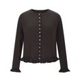 thumbnail image 3 of Vibrex Women's Solid Color Round Neck Knitted Sweater Button Up Cardigan Top Wave Lace Long Sleeve Round-Neck Cardigan Knit Sweater Fall Winter Trendy Outerwear Travel Clothes Women Fitted Tops, 3 of 9