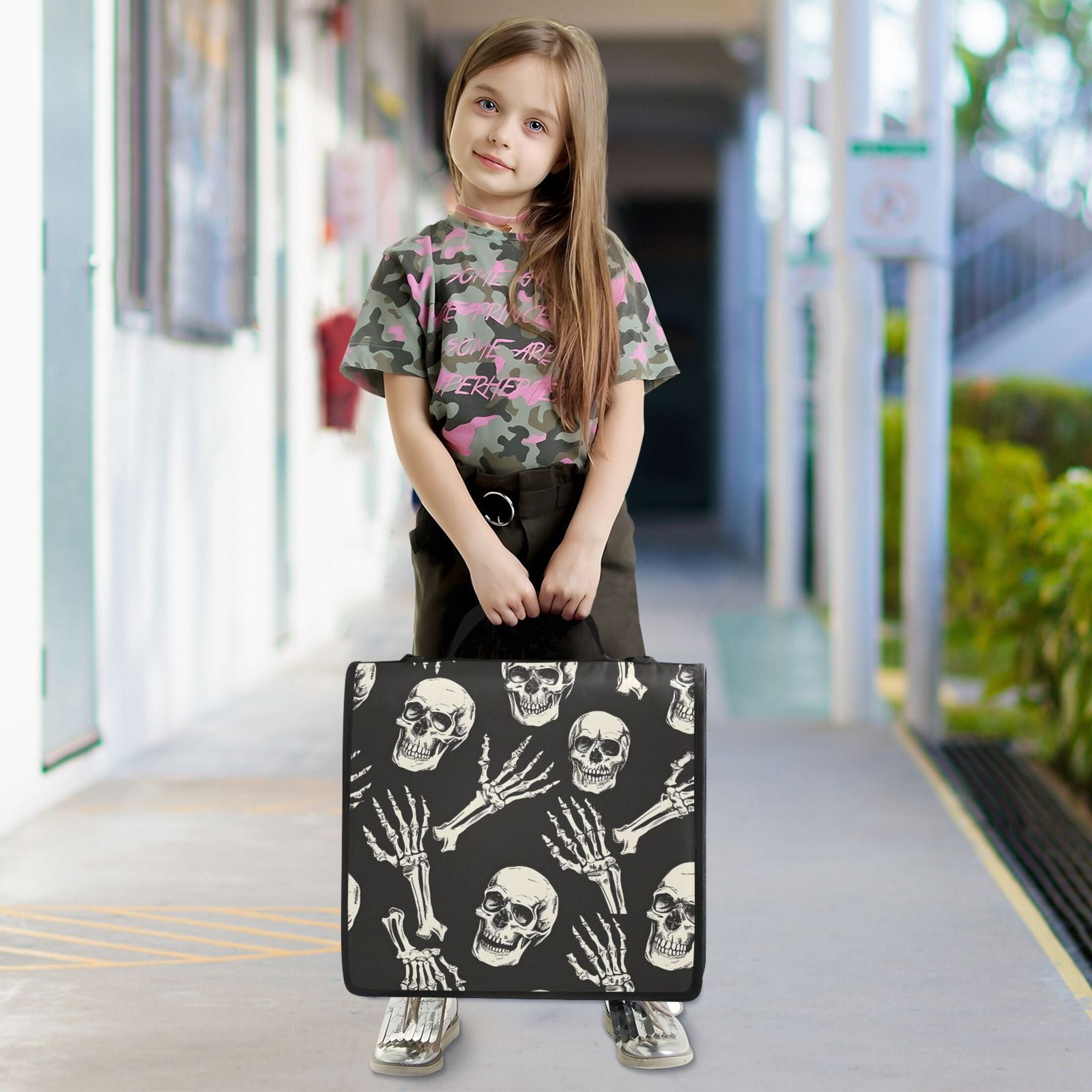ALAZA Zipper Binder Skull Skeleton Hands 3 Ring Trapper Keeper File Folder Organizer Bag