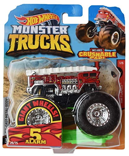 Hot Wheels Monster Trucks 5 Alarm (Red) 29/75 Includes Crushable Car