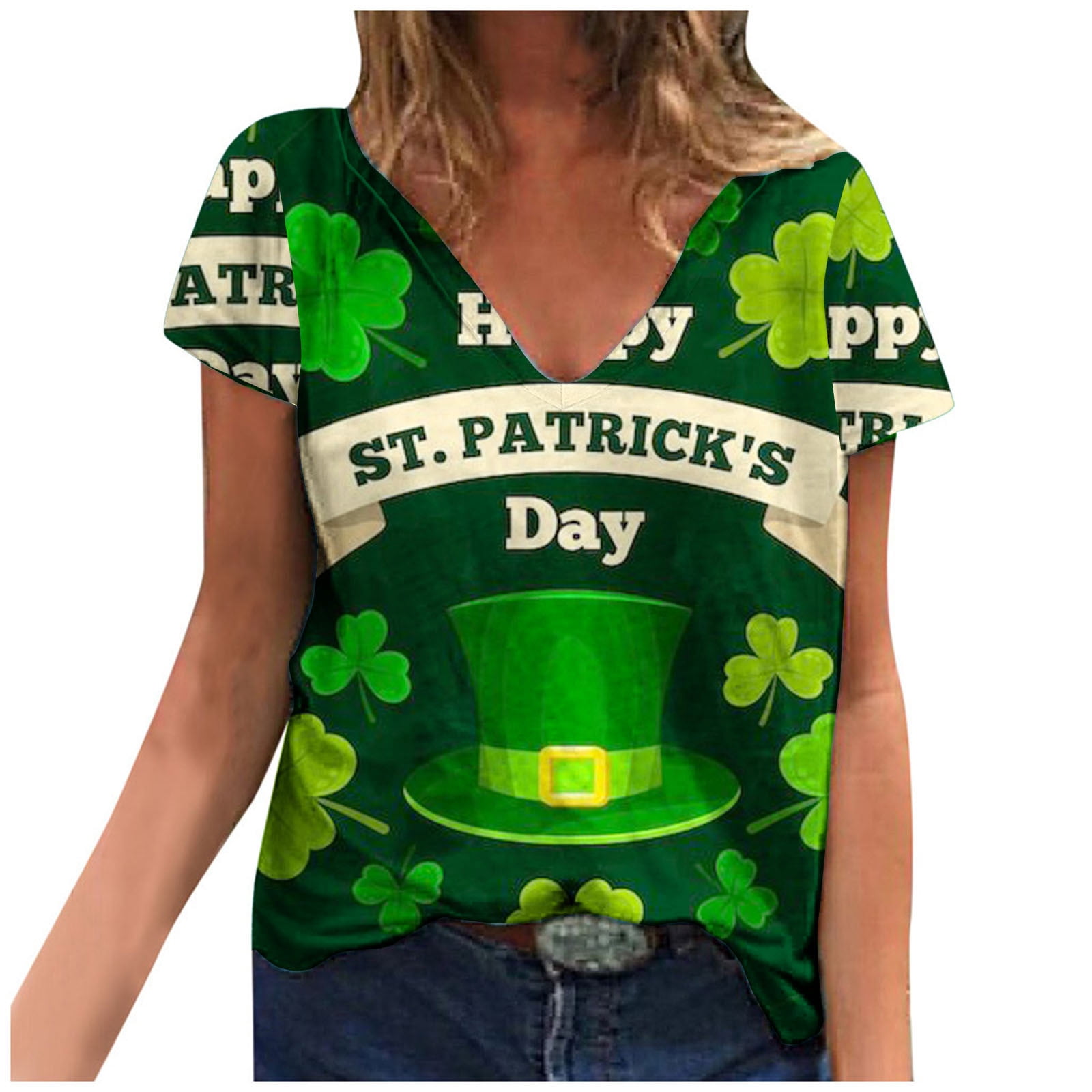 QIPOPIQ T-Shirts à Manches Courtes pour Femmes à Col Rond T-Shirts de la Saint-Patrick Tunique Shamrock T-Shirt Chemise Verte T-Shirt T-Shirts de la Saint-Patrick T-Shirt à Col en V Hauts Imprimés T-Shirts des Fêtes T-Shirts Graphiques Aubaines