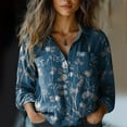 thumbnail image 2 of Womens Tops Stylish Print Long Sleeve Cotton Button Blouse Spring Summer Shirts for Women Blue Xl, 2 of 4