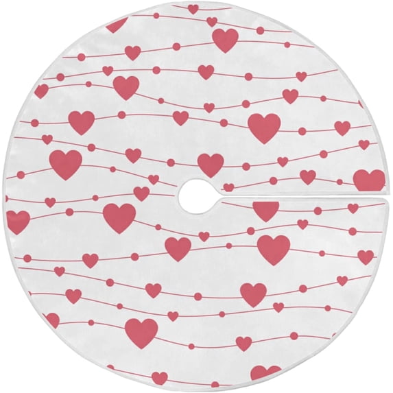FMSHPON Valentine's Mother's Day Pink Hearts Xmas Christmas Tree Skirt Stand Mat for Holiday Party Decoration Indoor Outdoor 48 inches