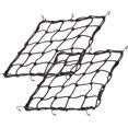 thumbnail image 1 of Paquete de 2 redes elásticas para motocicleta de 15,7" x 15,6", hechas de látex resistente que se estira hasta 33" x 35", red gruesa para equipaje con malla pequeña de 3x3 y 6 ganchos de metal ajustables para motocicletas, bicicletas y bicicletas de montaña. brillar Electrónica, 1 of 5