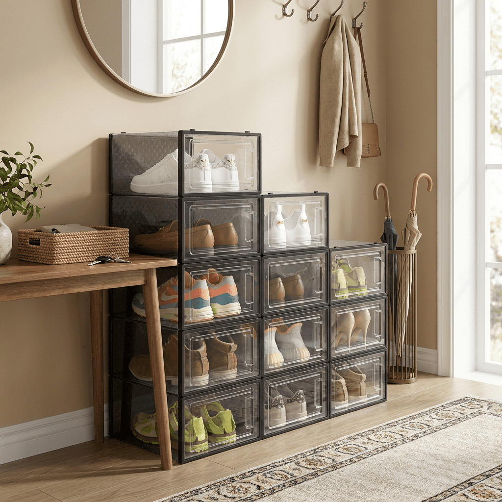 Ledrem 12-pack Clear View Shoe Organizers, Stackable Plastic Storage Boxes for Closet