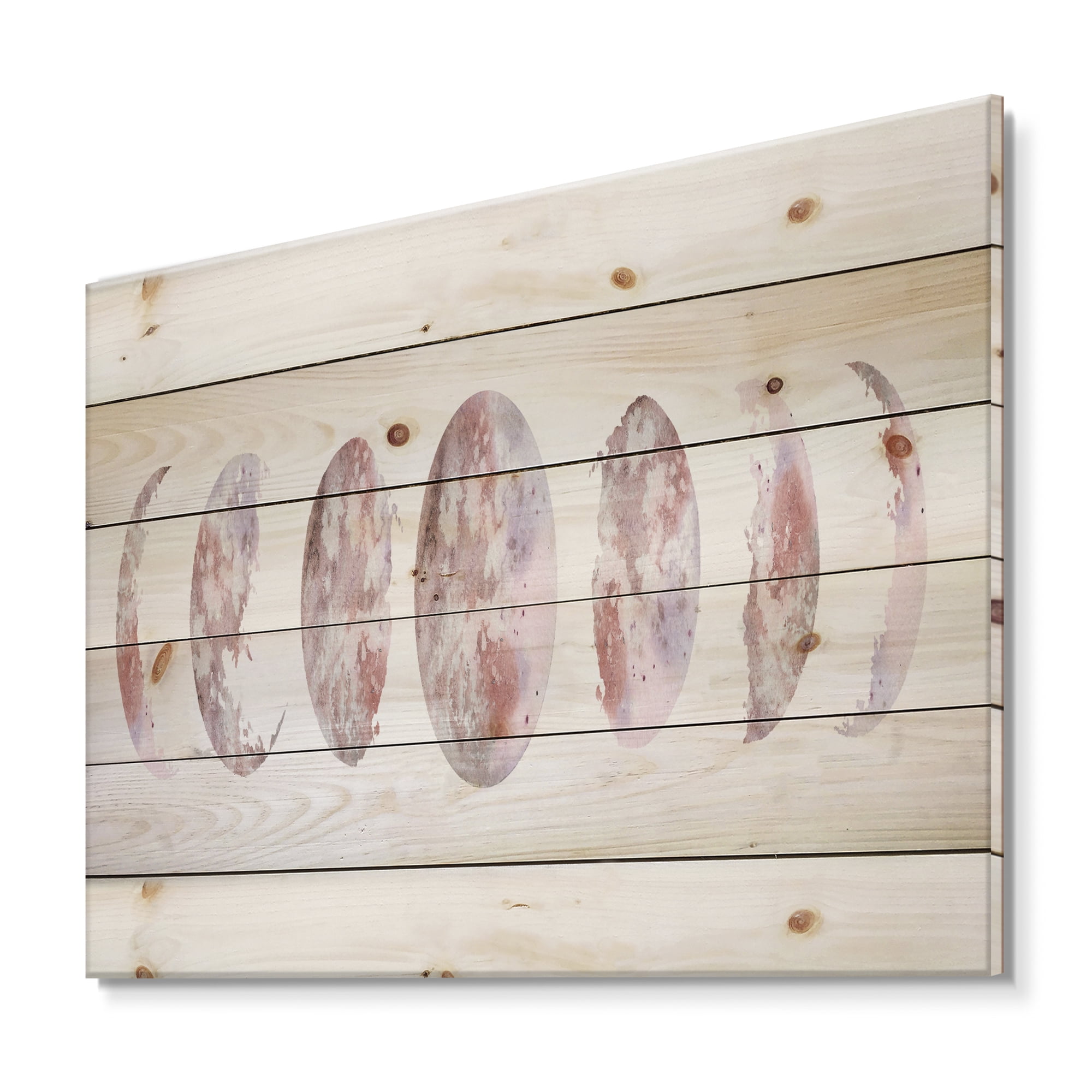 Designart 'Moon Phases On White' Modern Print on Natural Pine Wood
