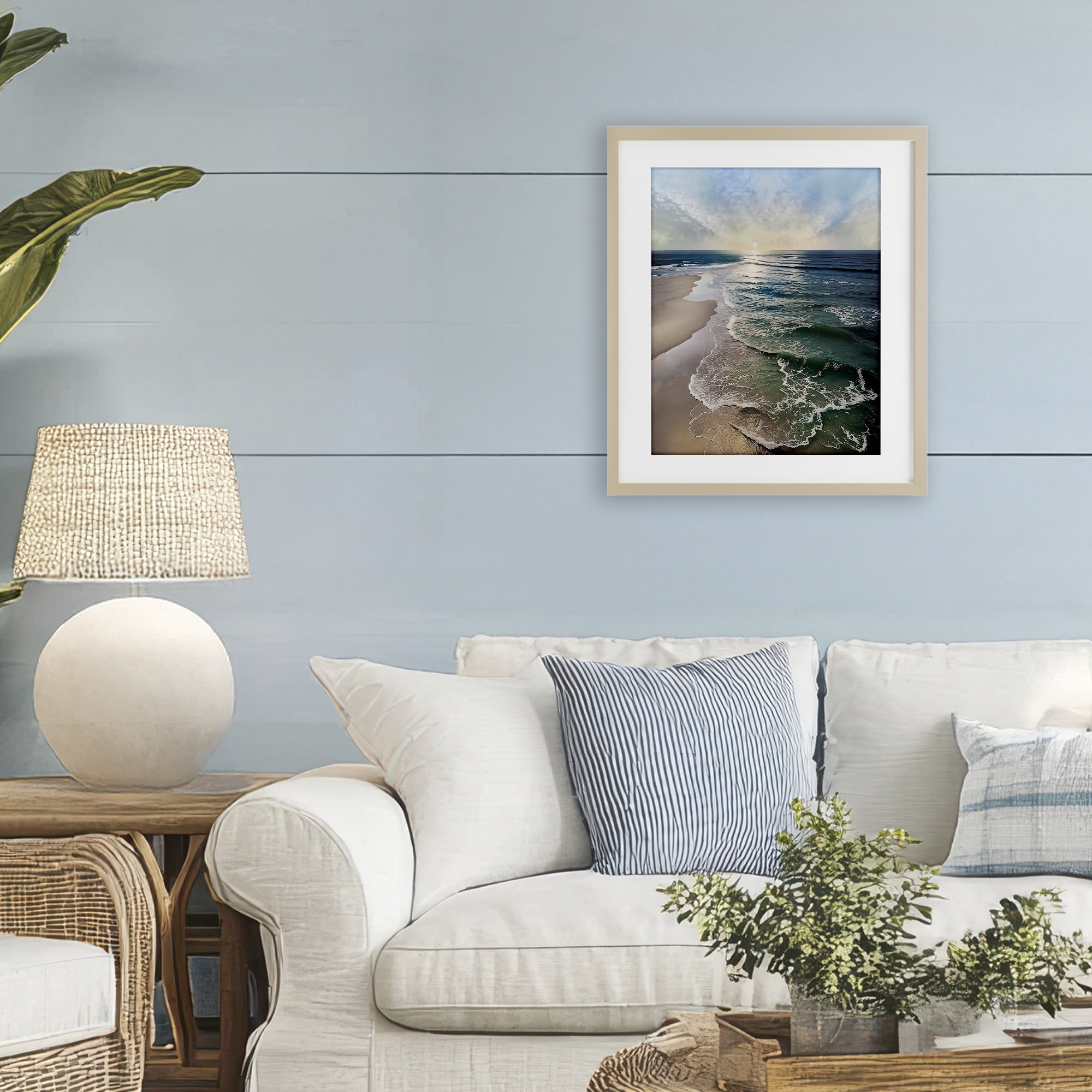 Stupell Industries Tranquil Shoreline with Soft Light Birch Framed Print Under Glass, design by Mike Calascibetta